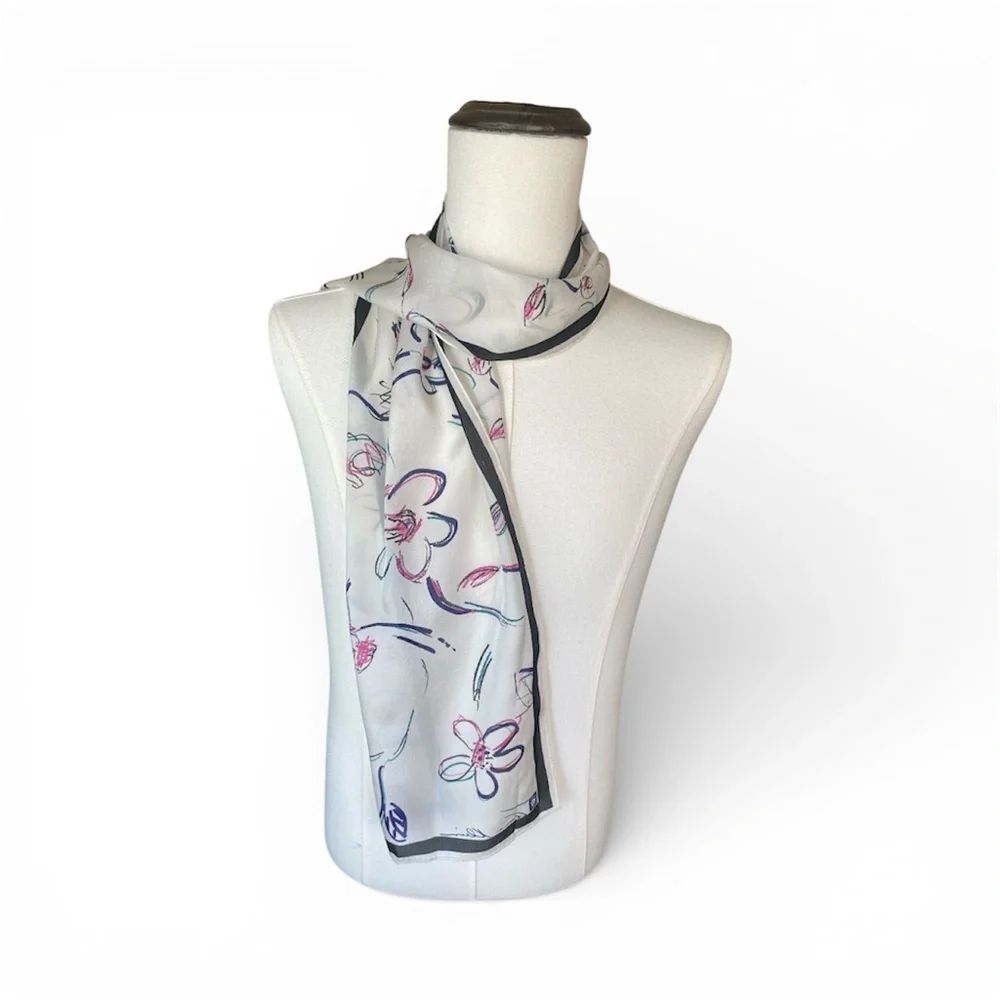 Anne Klein Abstract Print Silk Scarf – Black & White – Made in Japan